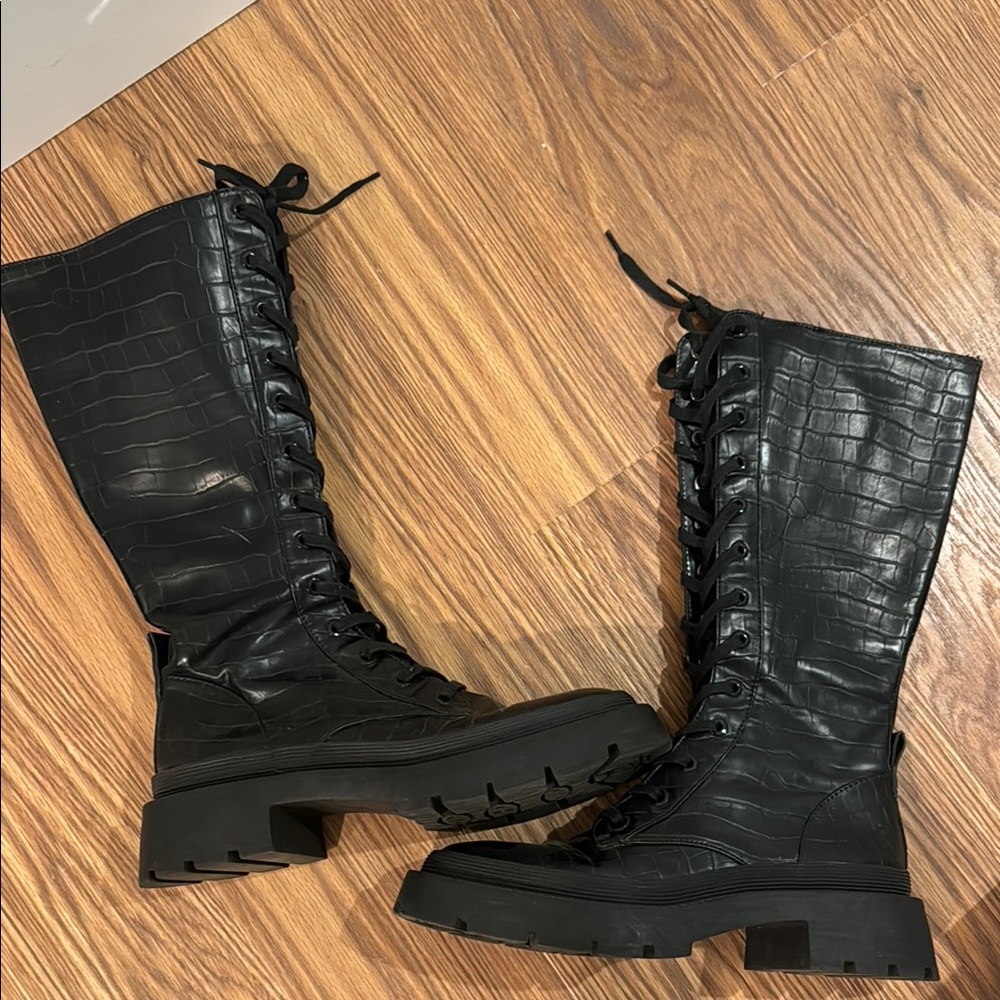 Black Lace-Up Combat Boots